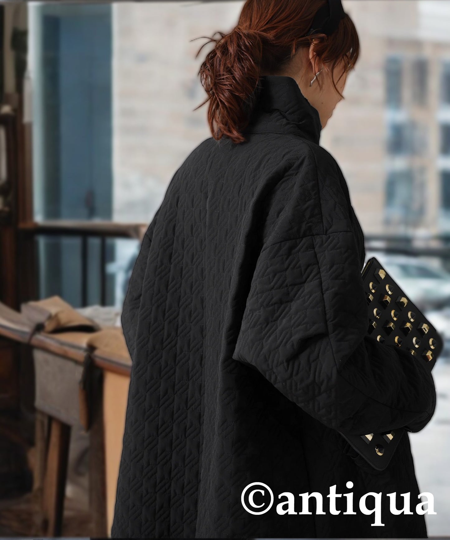 Houndstooth Pattern Quilted Coat Ladies