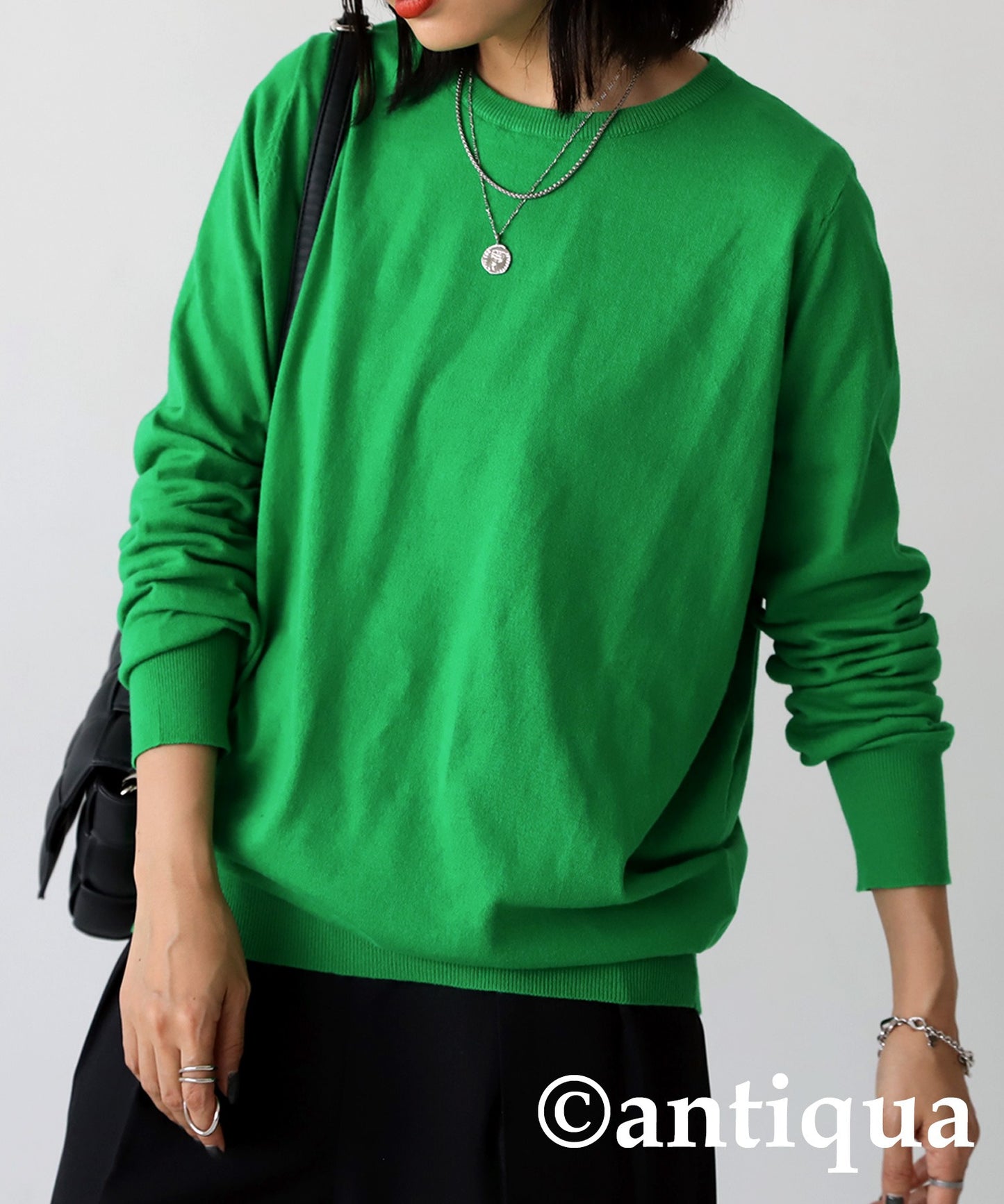 Crew neck plain knitting Ladies Tops Sweater