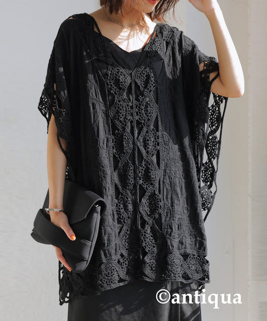 Ladies Lace embroidery Tops Ladies Tops half-sleeve cotton 100%