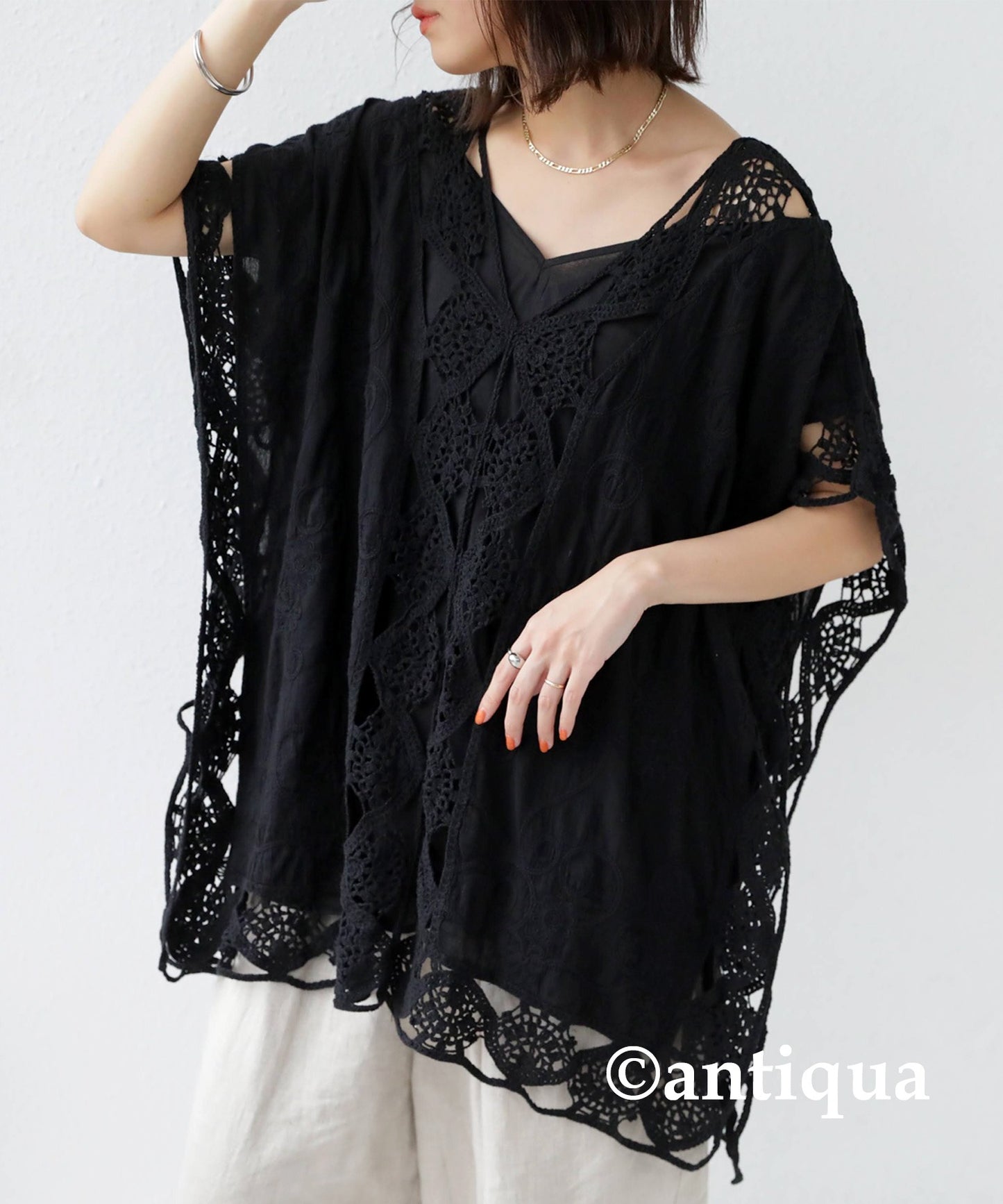 Ladies Lace embroidery Tops Ladies Tops half-sleeve cotton 100%