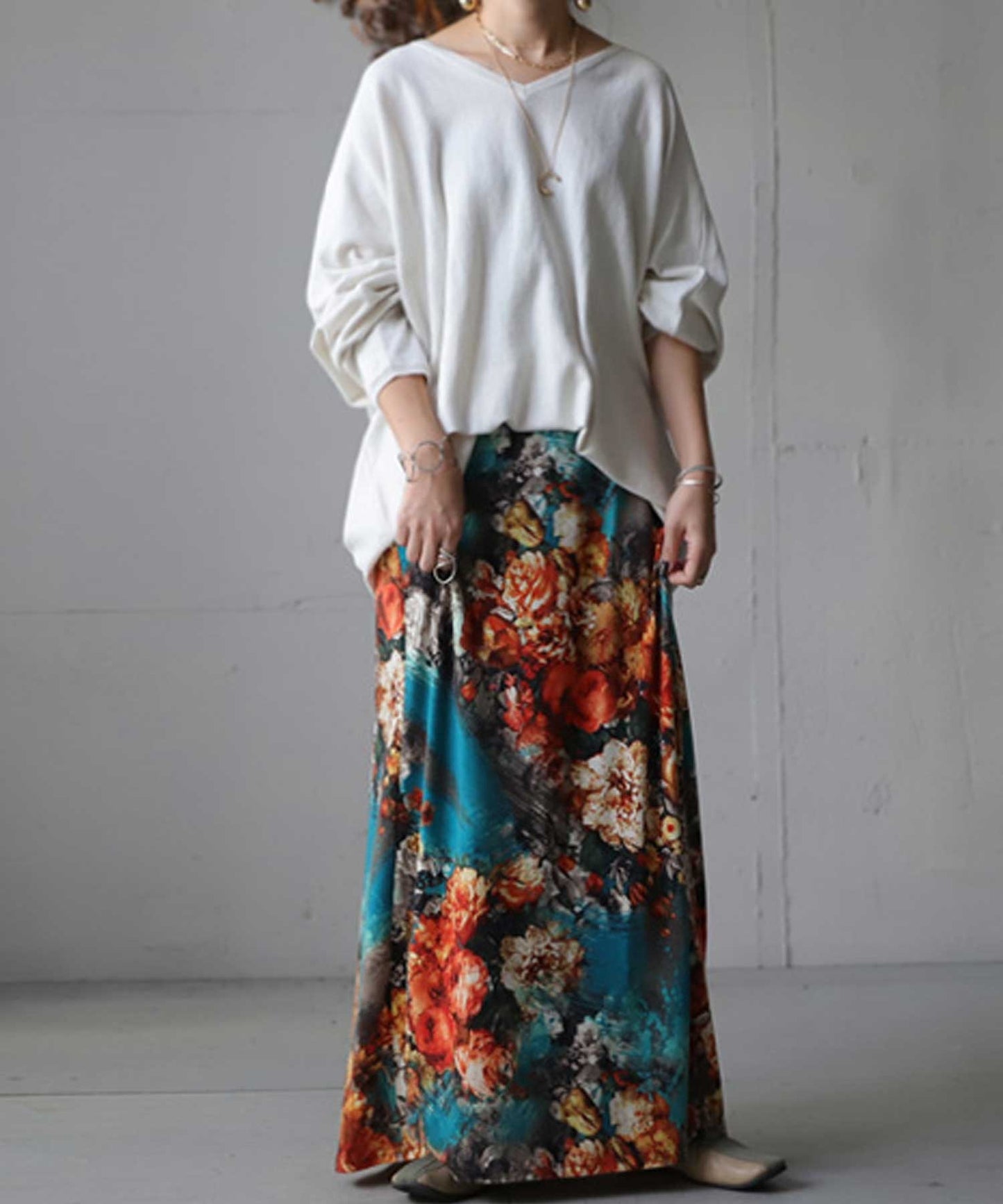 Art Flower Pattern Long Skirt Ladies