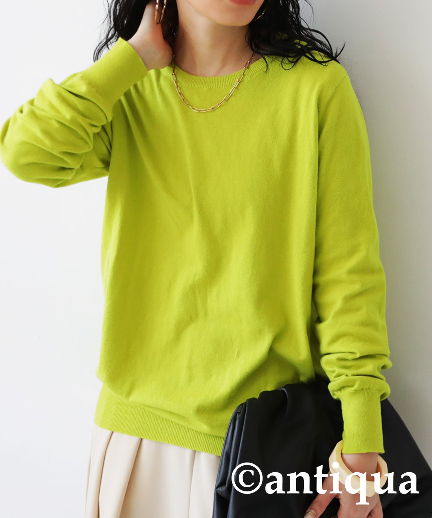 Crew neck plain knitting Ladies Tops Sweater