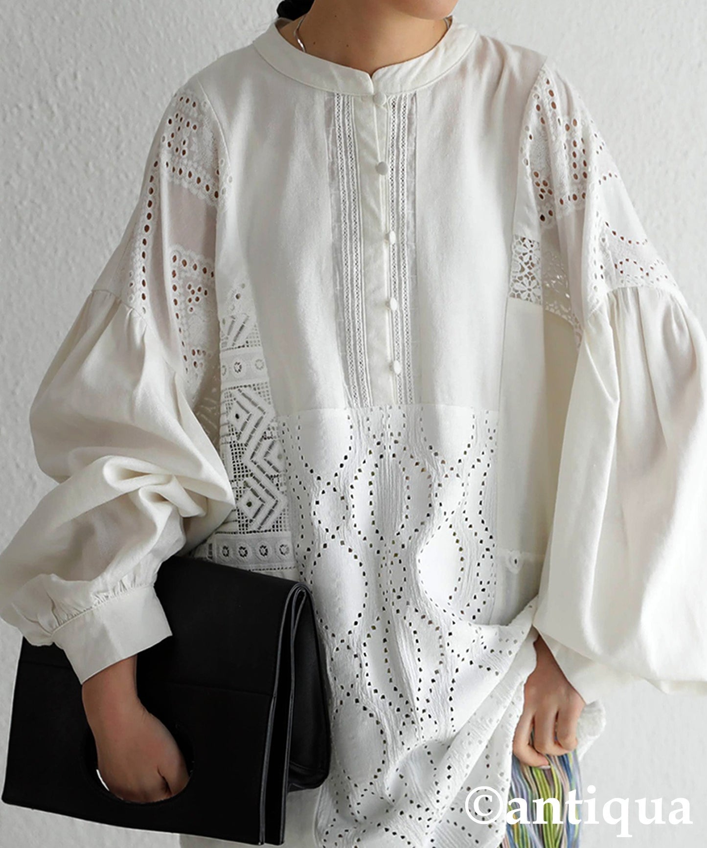 Lace patchwor Ladies shirt Linen Long-sleeve