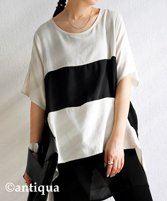 Chiffon switching Unique design Tops Ladies Tops Short Sleeve