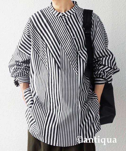 Striped pattern switching pullover Ladies shirt