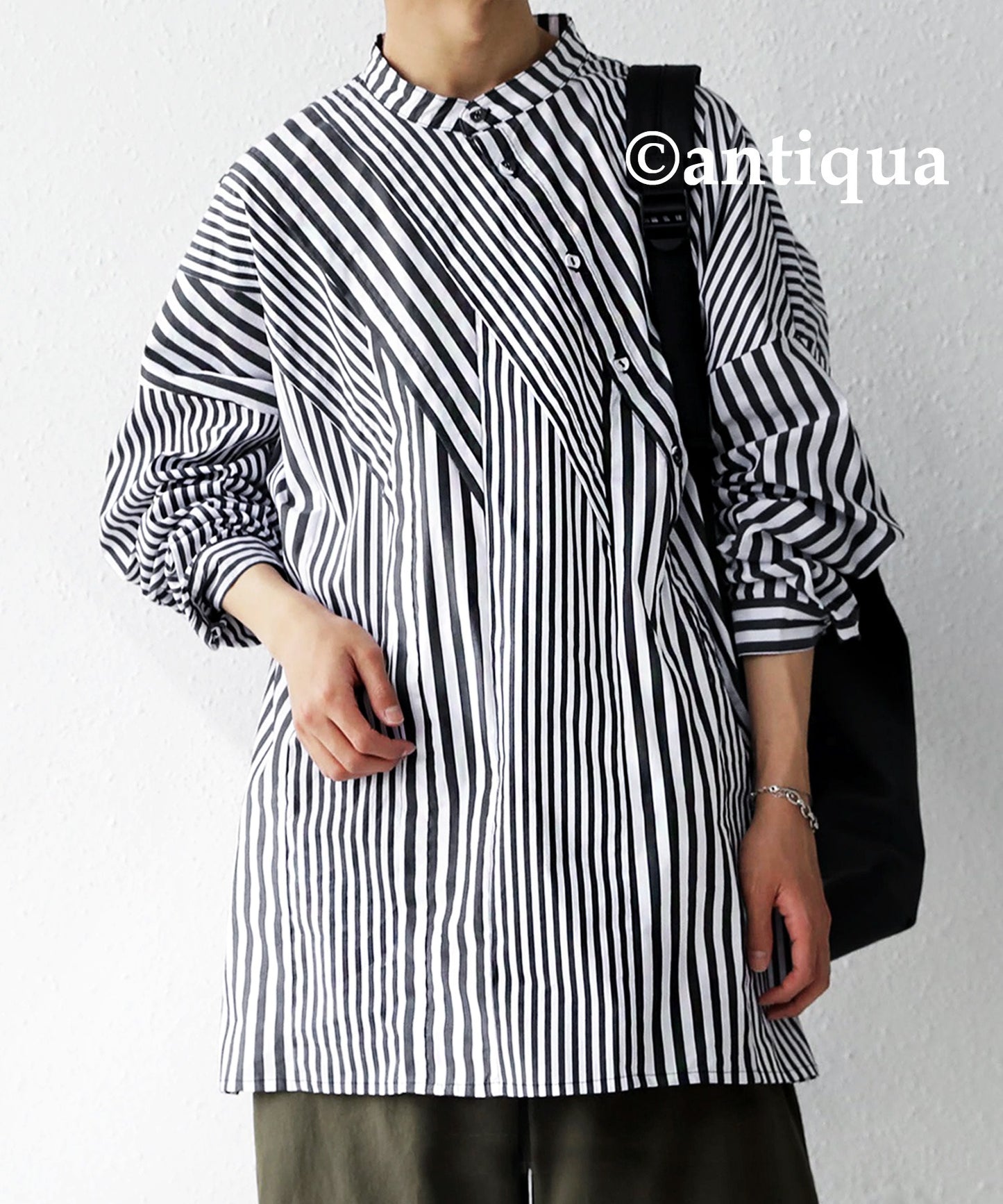 Striped pattern switching pullover Ladies shirt