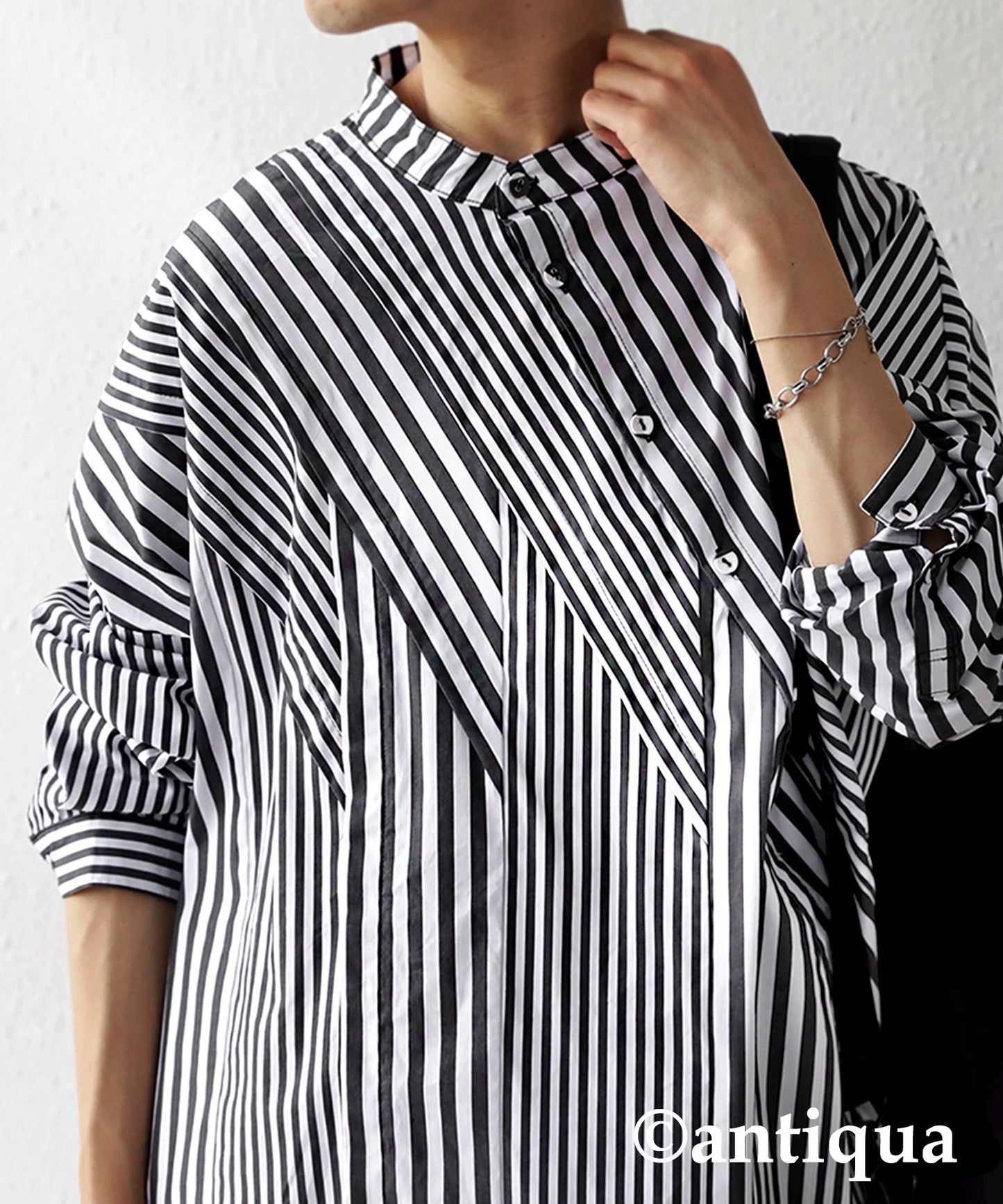 Striped pattern switching pullover Ladies shirt