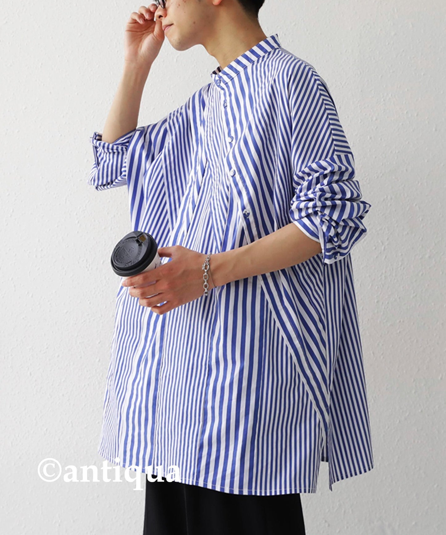 Striped pattern switching pullover Ladies shirt