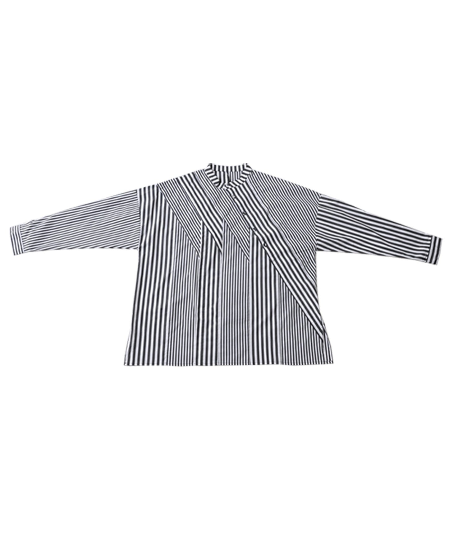 Striped pattern switching pullover Ladies shirt