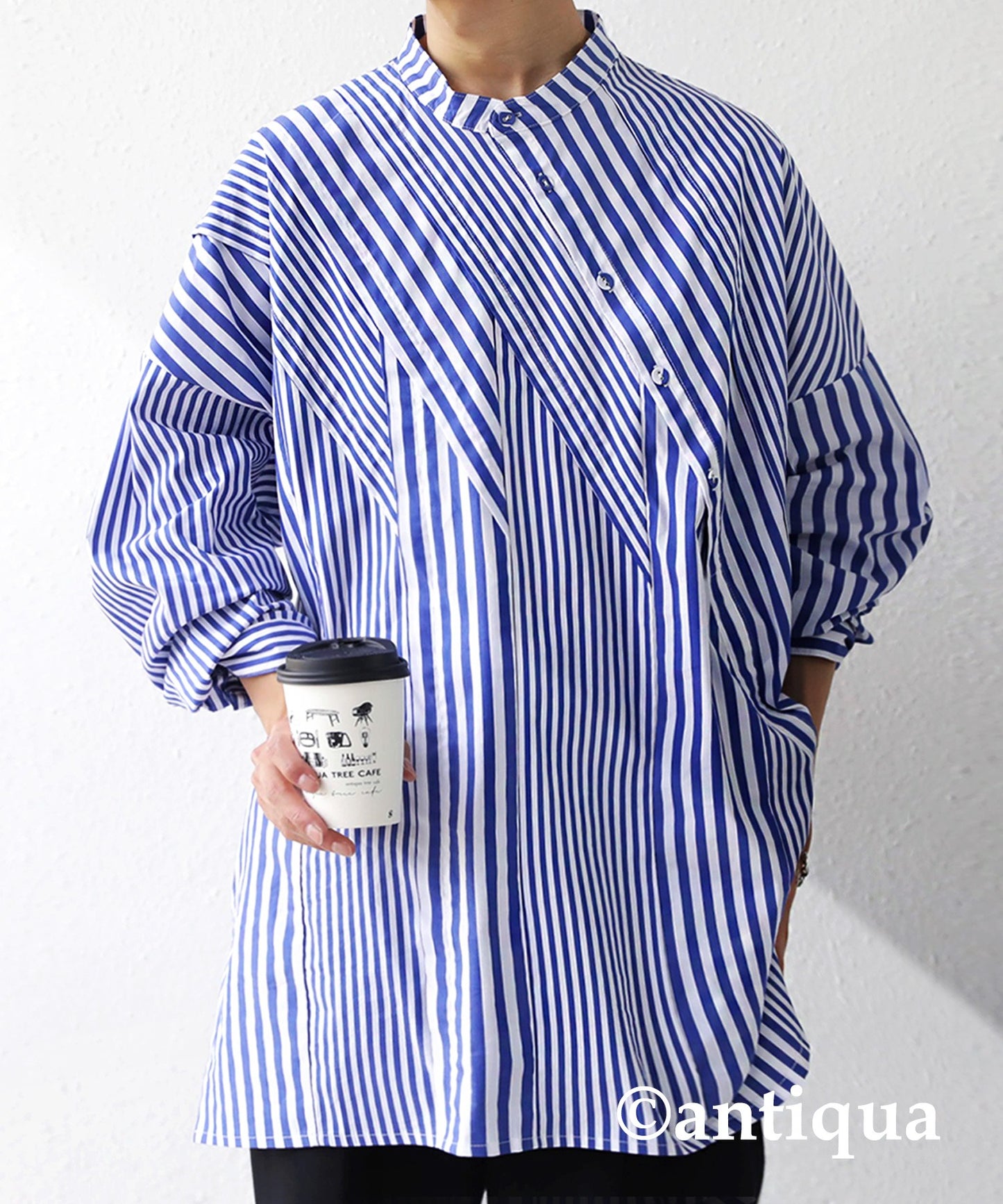 Striped pattern switching pullover Ladies shirt