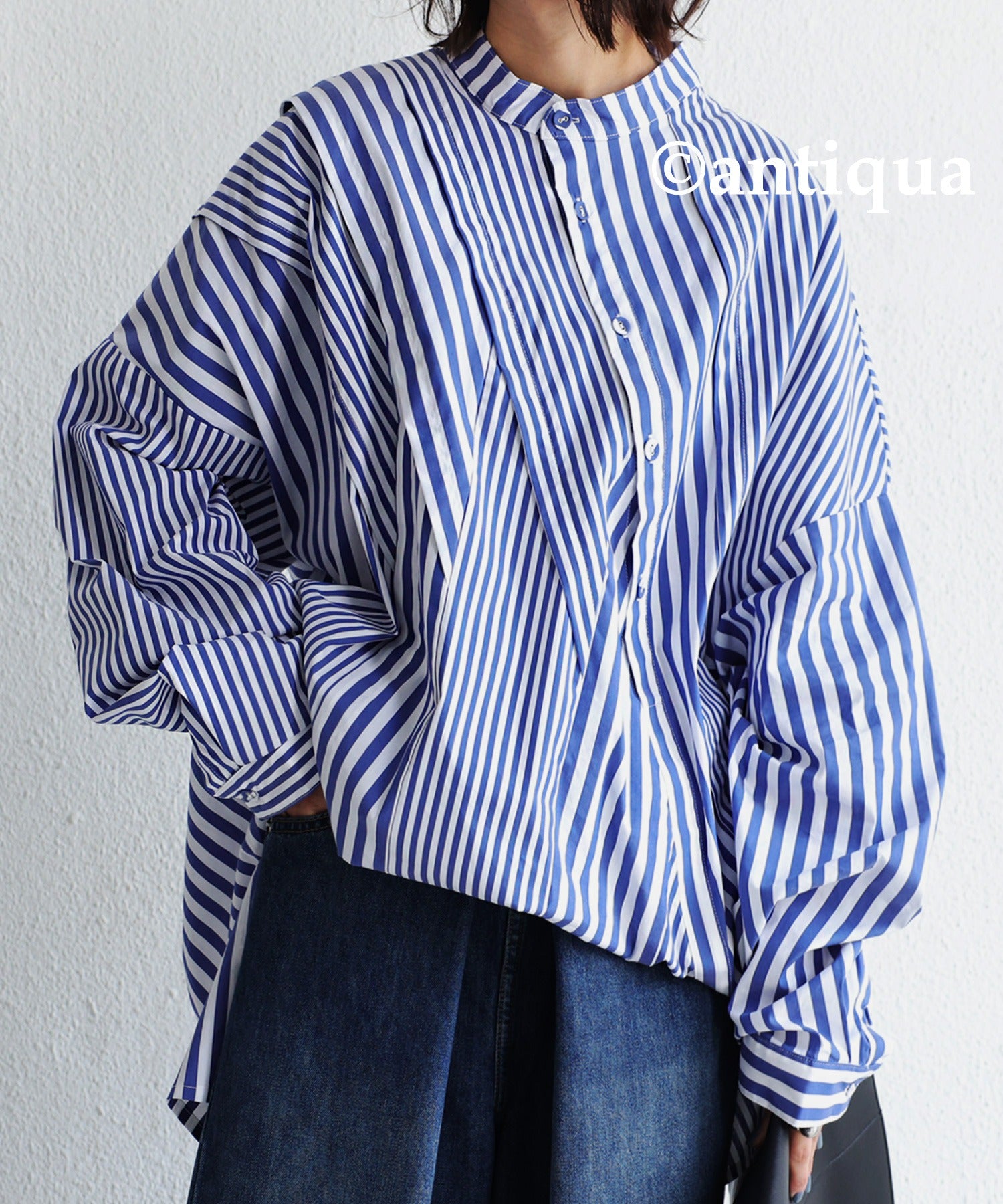 Striped pattern switching pullover Ladies shirt