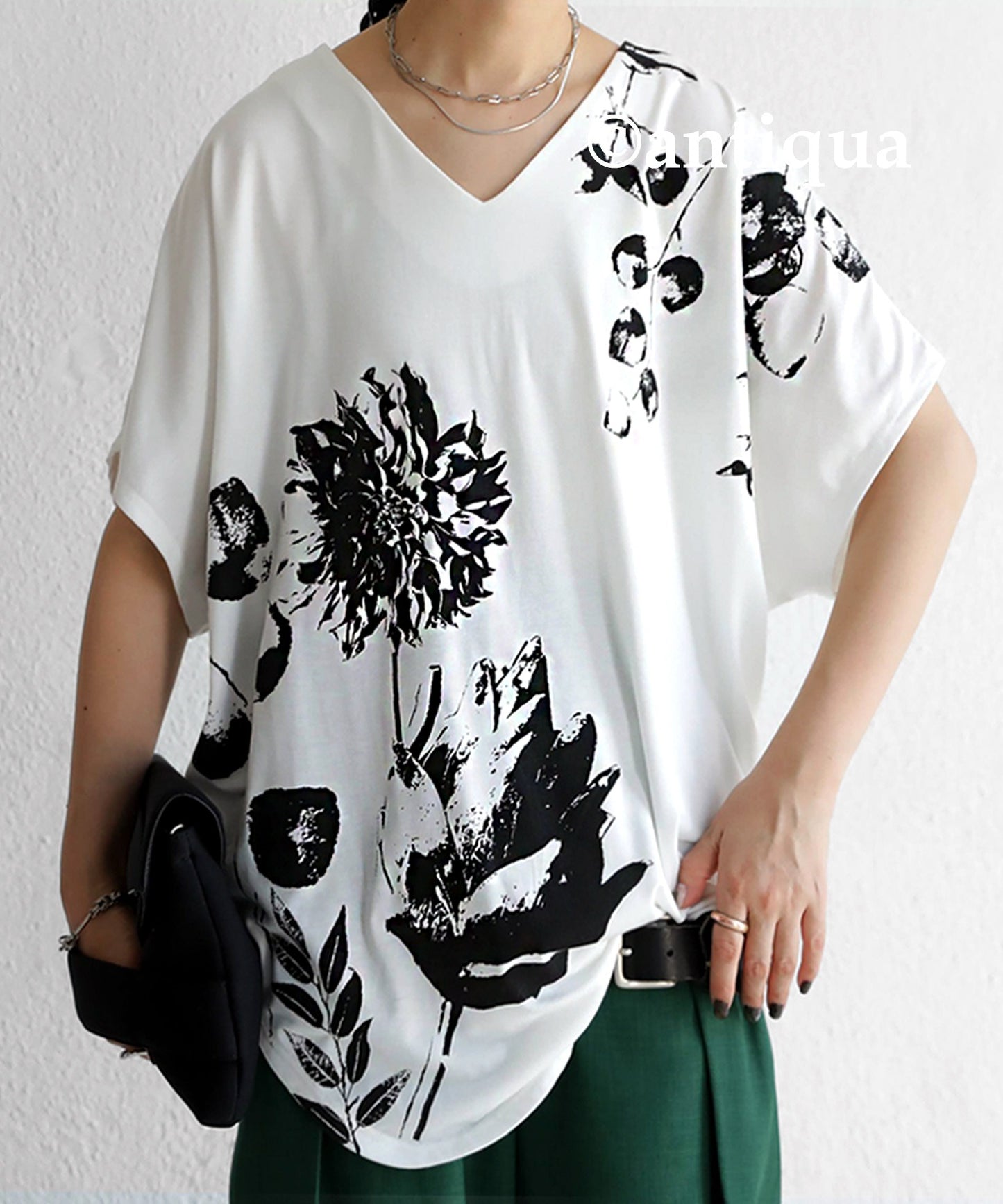 Dolman sleeve Ladies Tops Short Sleeve Floral pattern