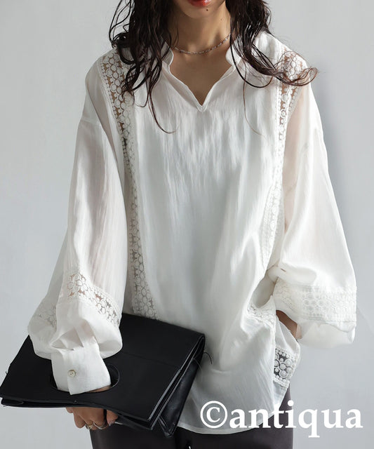 Lace switching blouse Ladies