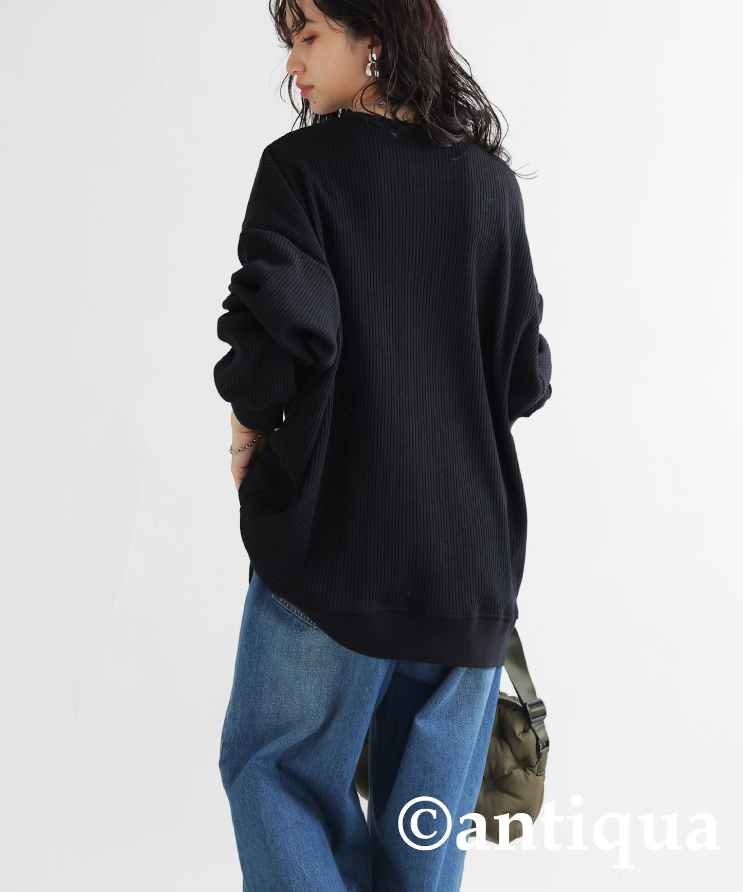 100%Cotton Rib Crew Neck Cardigan Ladies