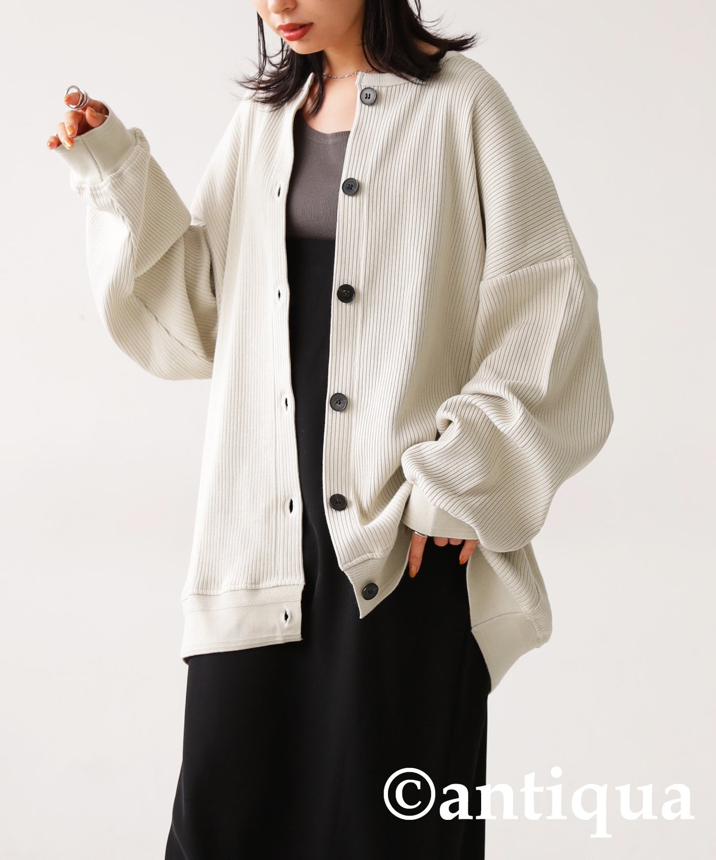 100%Cotton Rib Crew Neck Cardigan Ladies