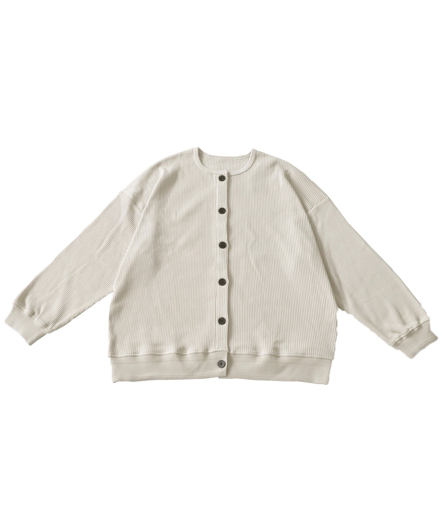 100%Cotton Rib Crew Neck Cardigan Ladies