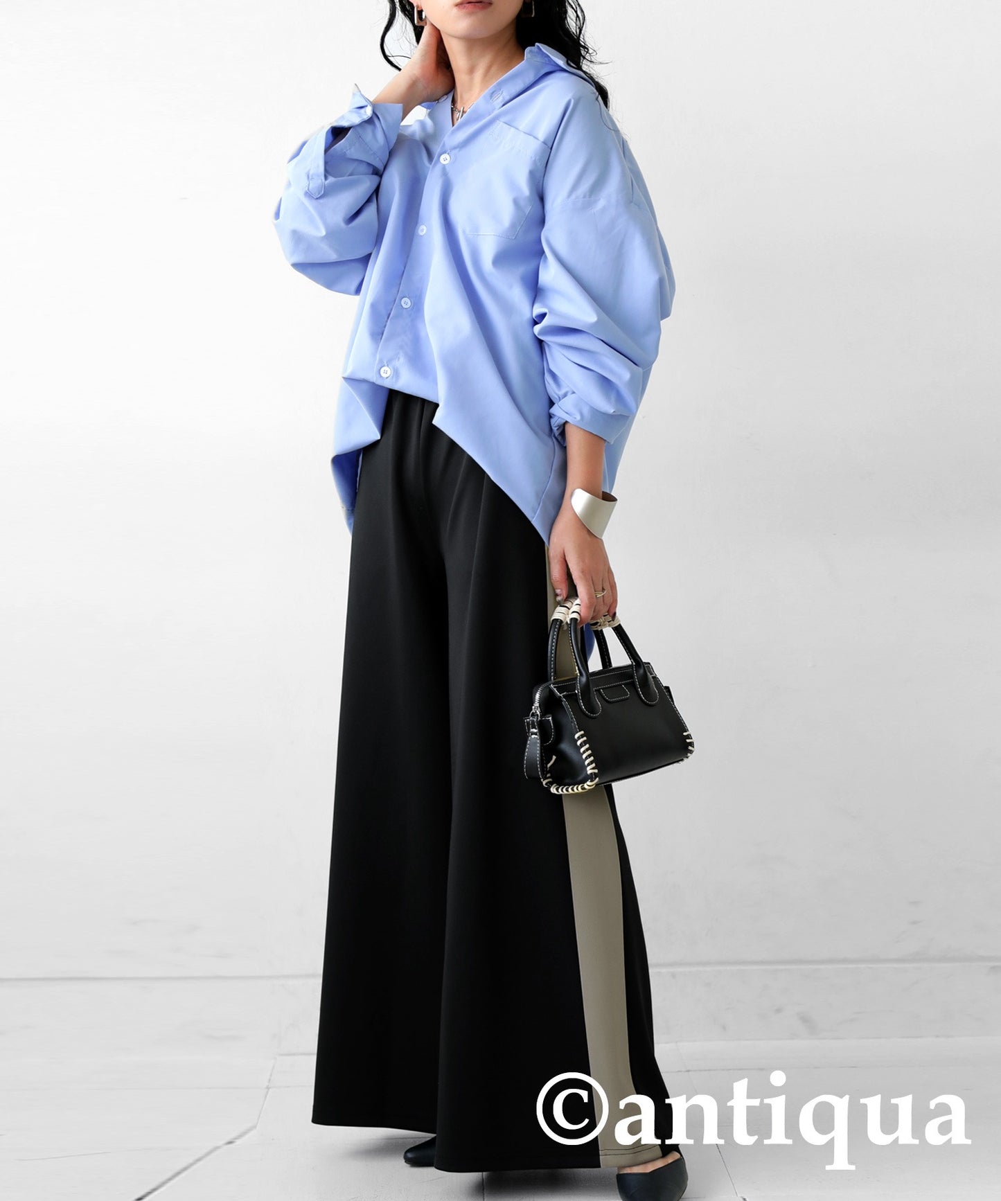 Line color wide pants Ladies