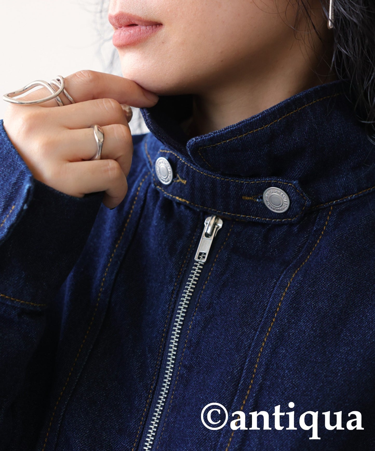 Stand color Denim Jacket Ladies