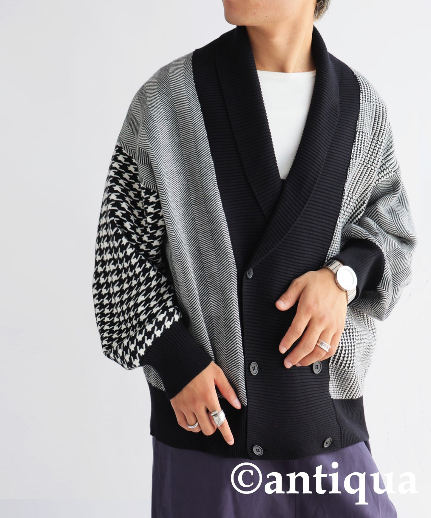 Houndstooth Pattern Docking Cardigan Men's