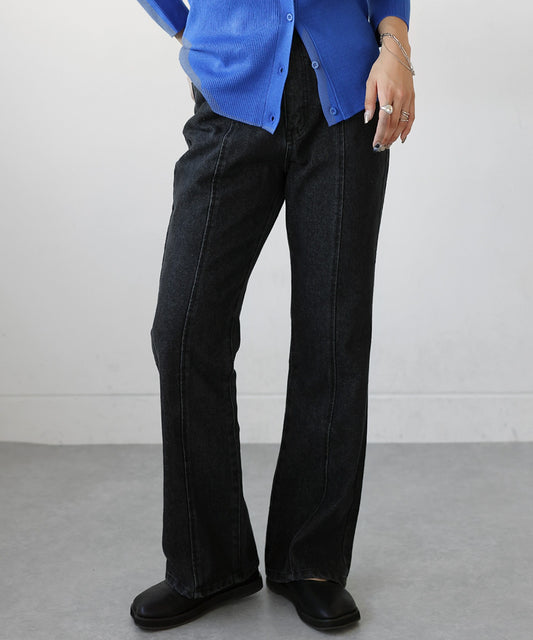 Center Seam Flare Denim Pants Ladies