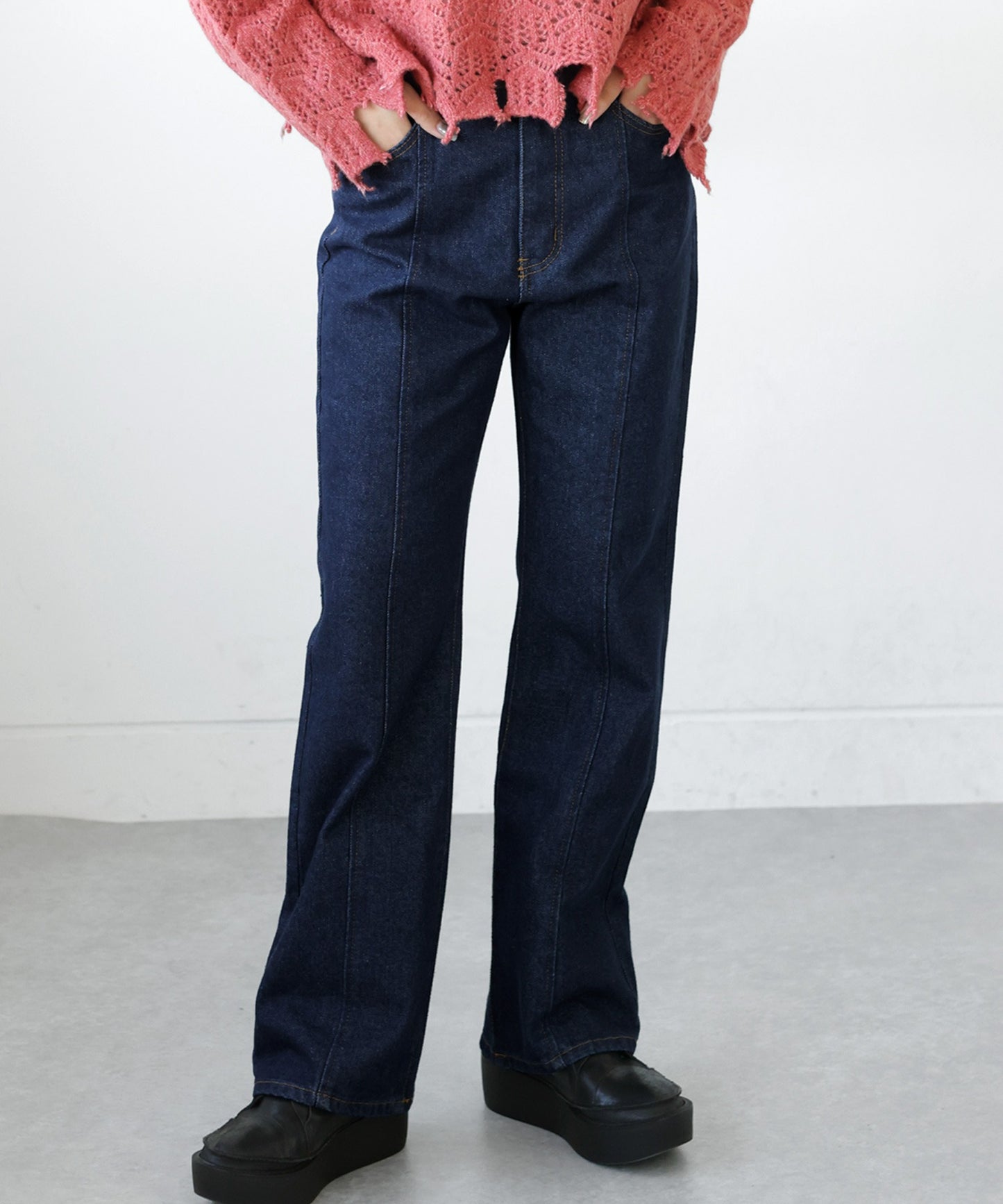 Center Seam Flare Denim Pants Ladies