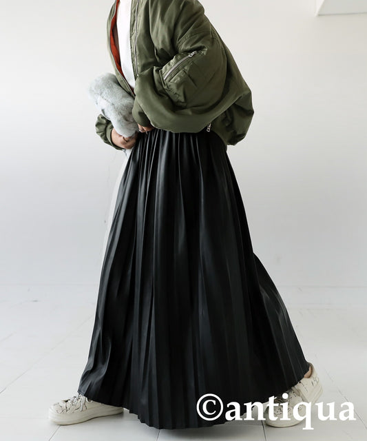 Synthetic leather pleated skirt Ladies