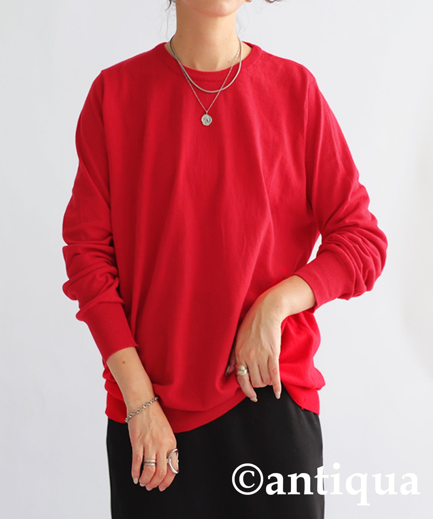 Crew neck plain knitting Ladies Tops Sweater