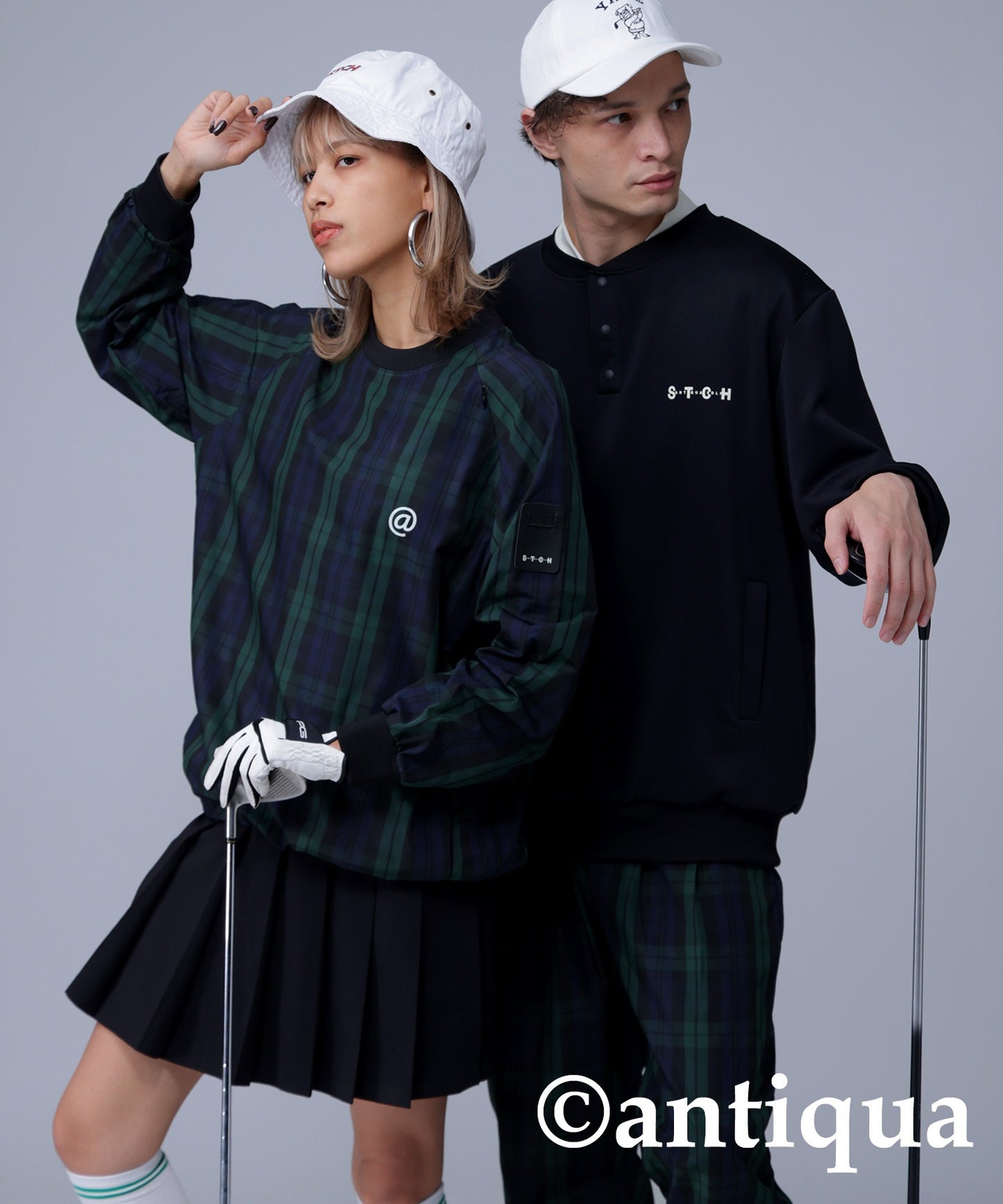 STCH × ANTIQUA GOLF UK -Style Check Logo Tops Men's