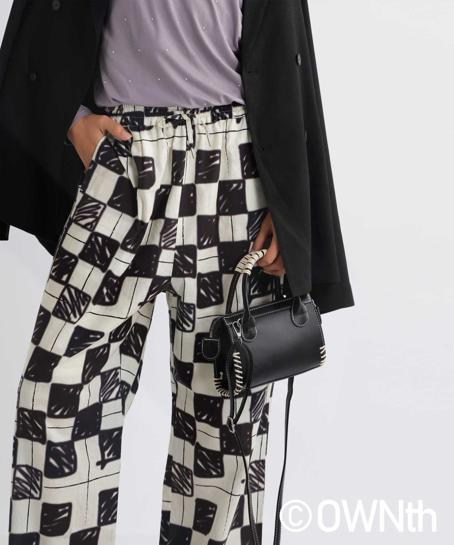 Block Check Pattern Straight Pants Ladies