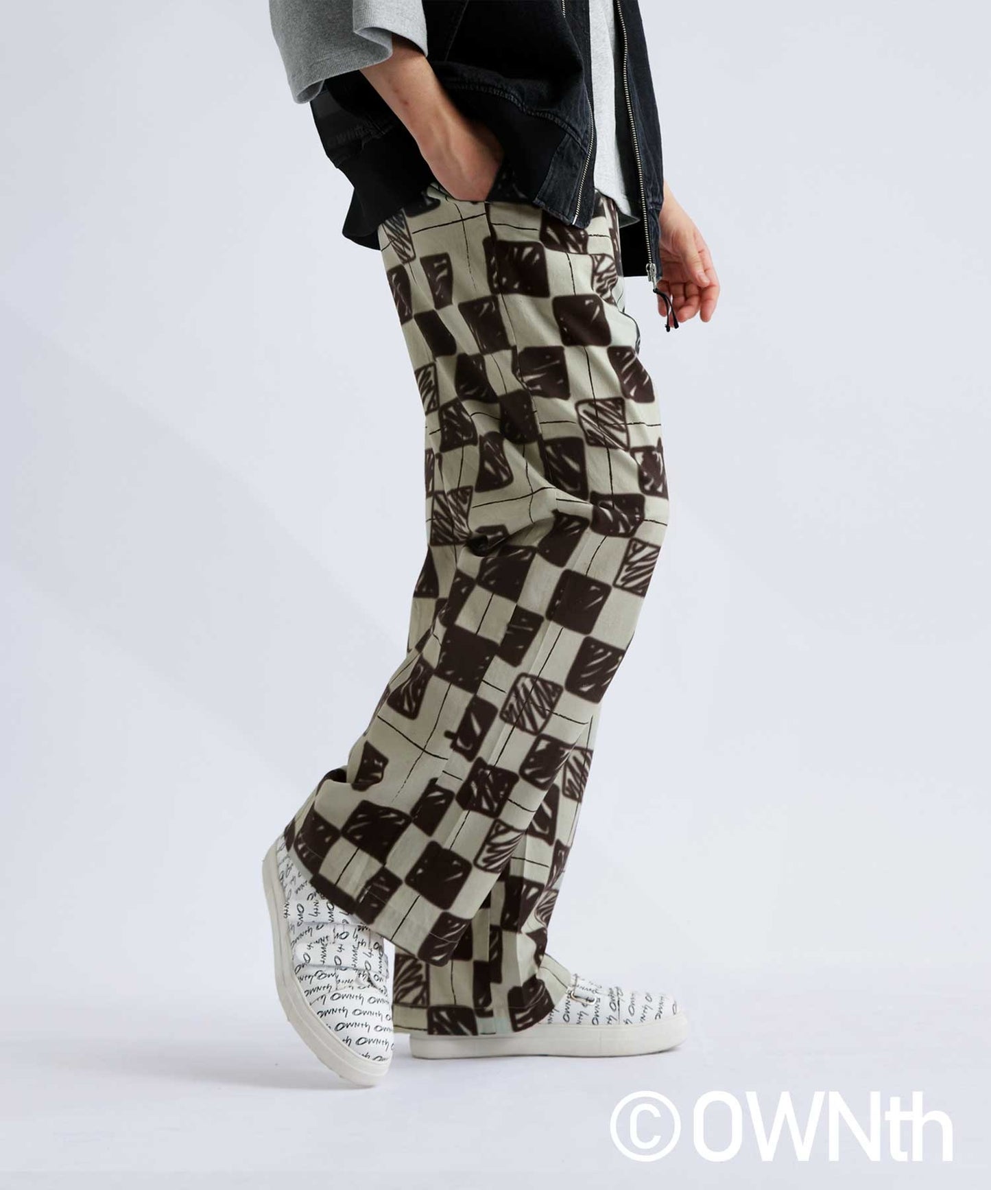 Block Check Pattern Straight Pants Ladies