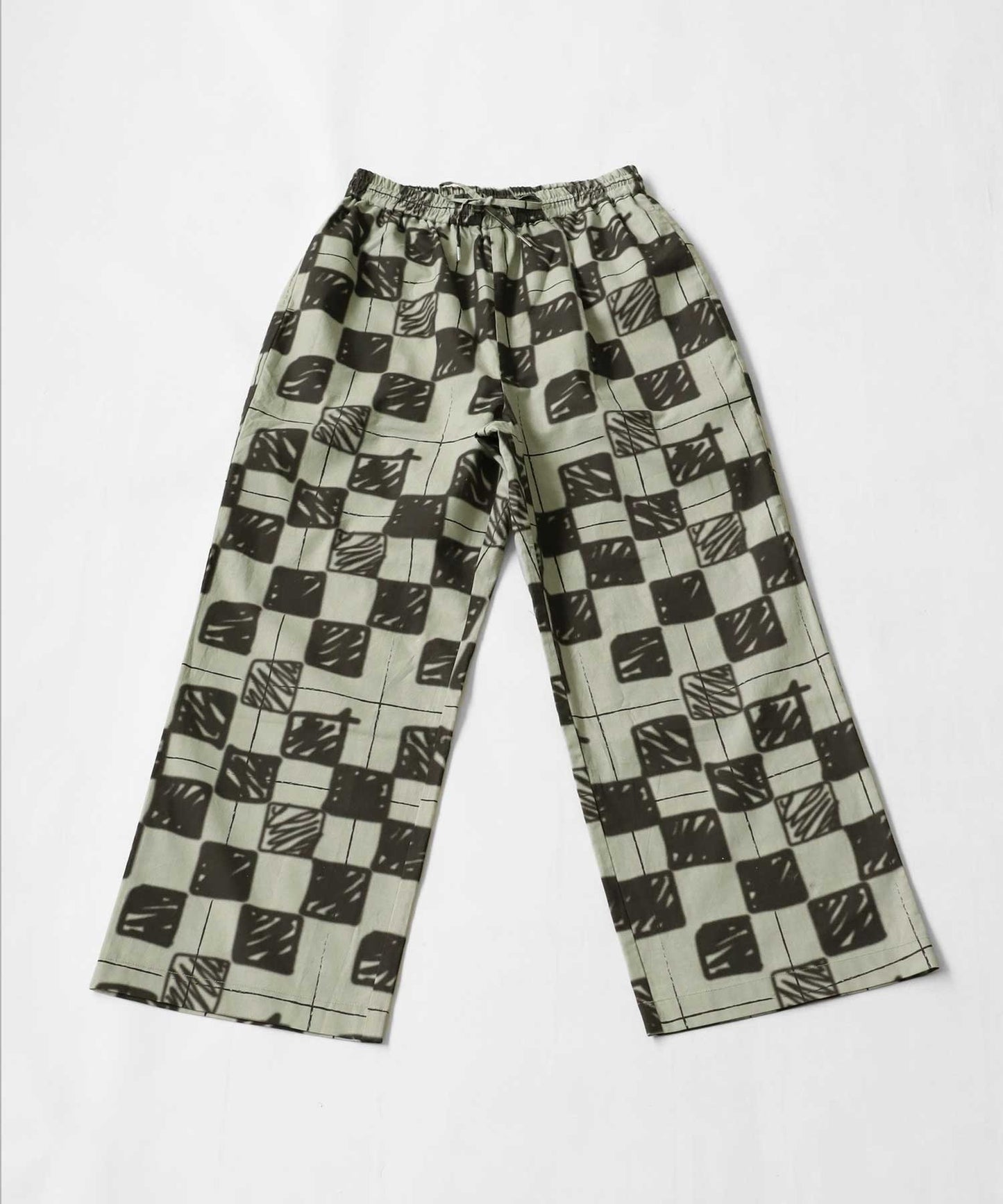 Block Check Pattern Straight Pants Ladies