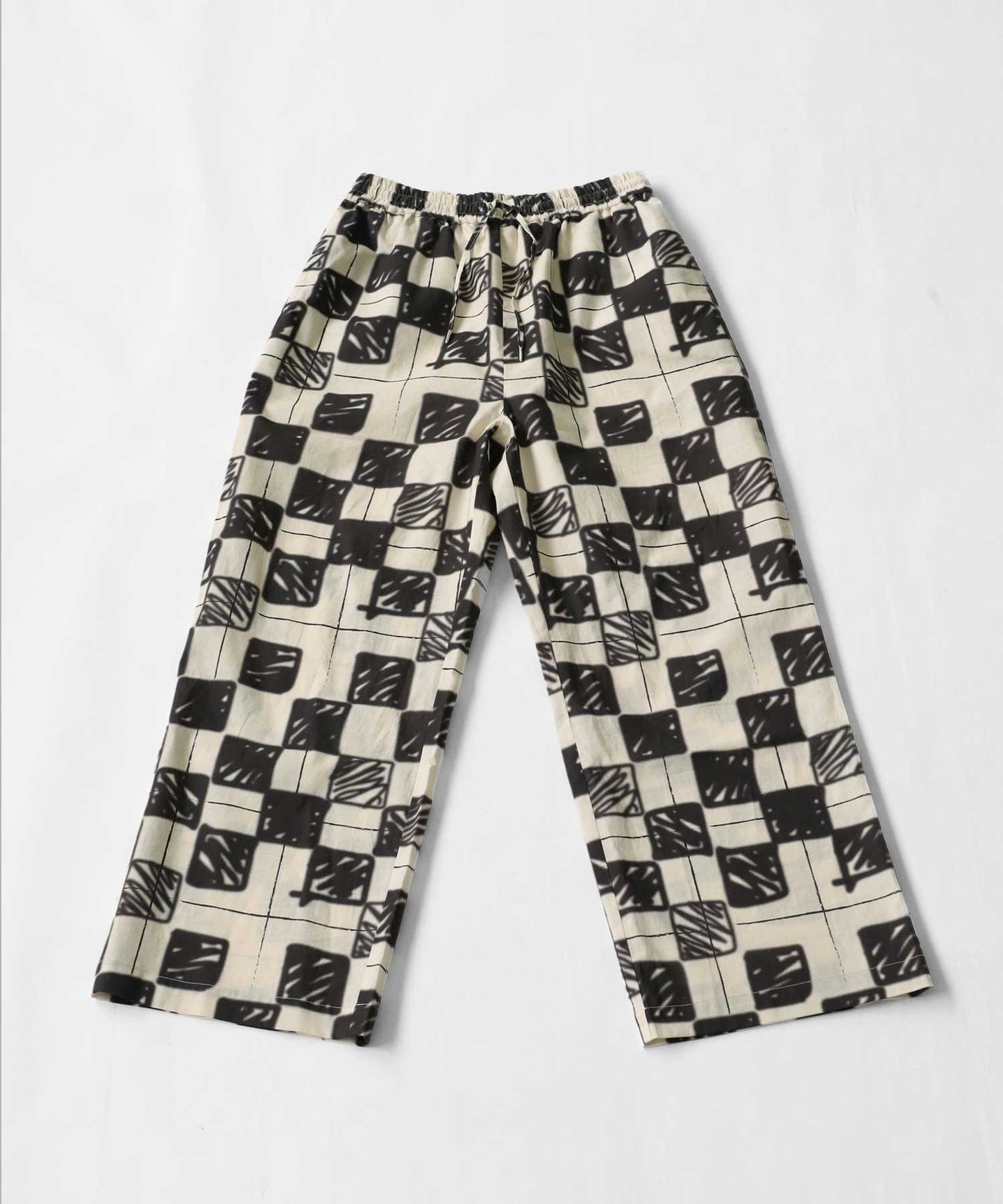 Block Check Pattern Straight Pants Ladies