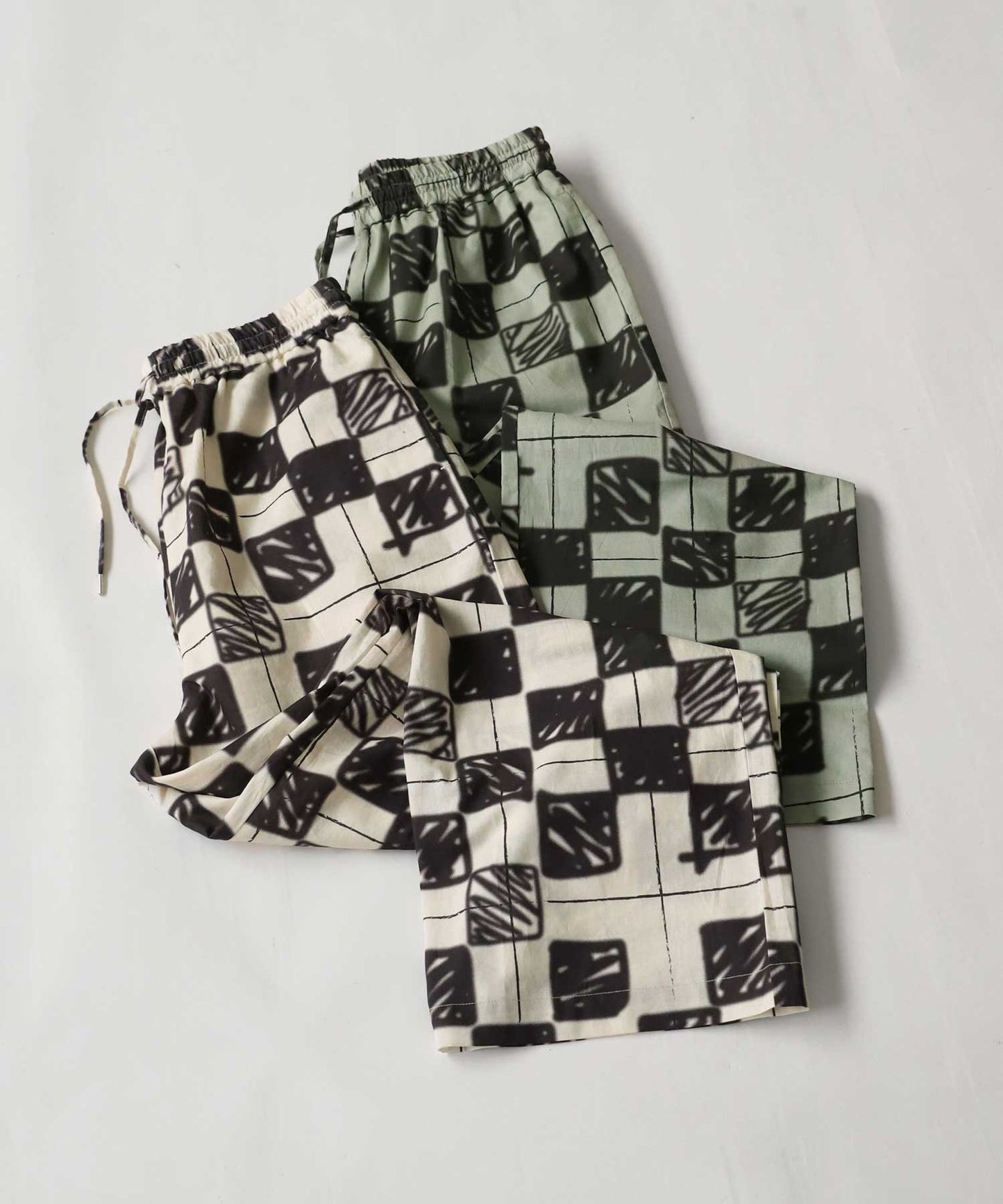 Block Check Pattern Straight Pants Ladies