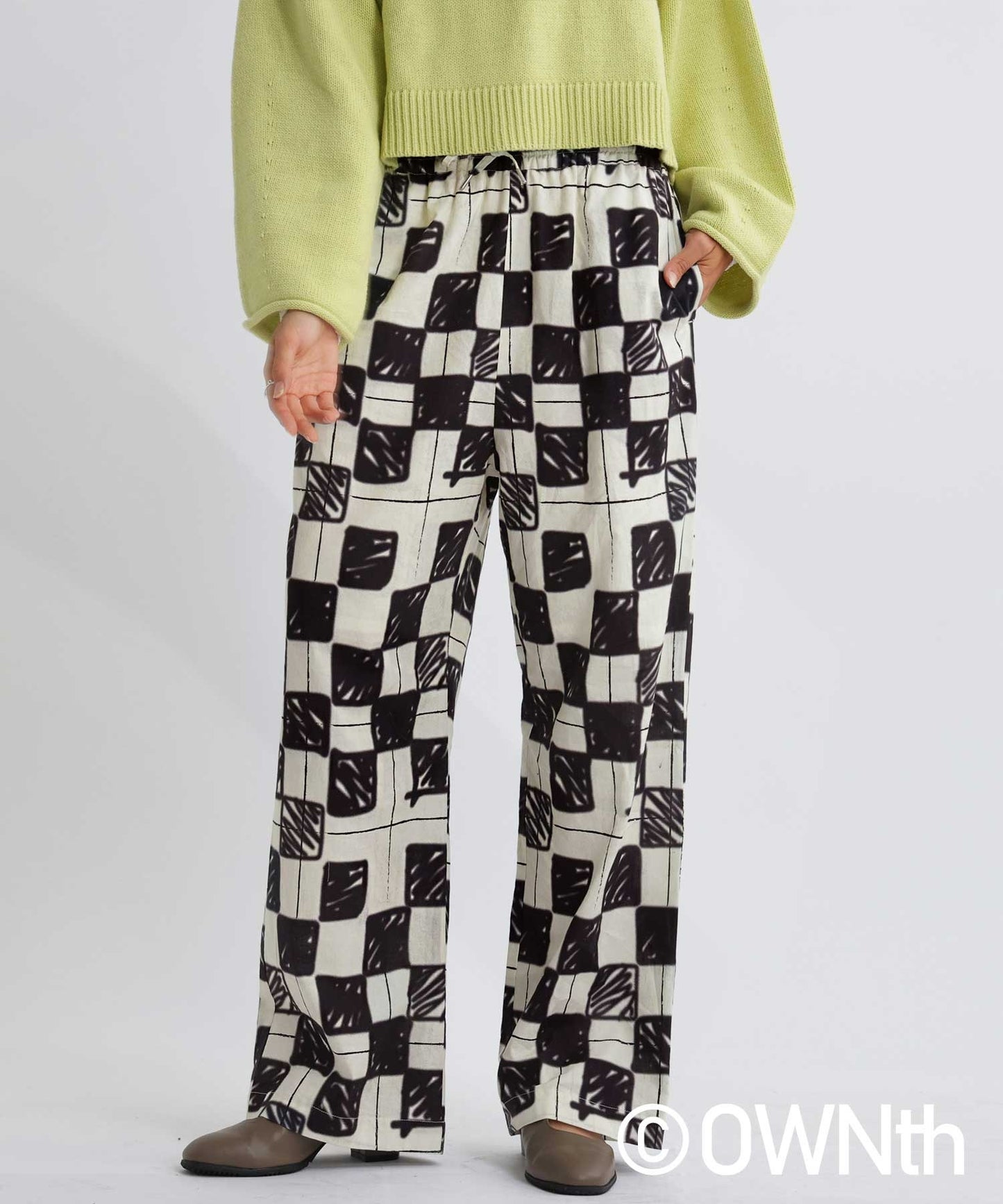 Block Check Pattern Straight Pants Ladies