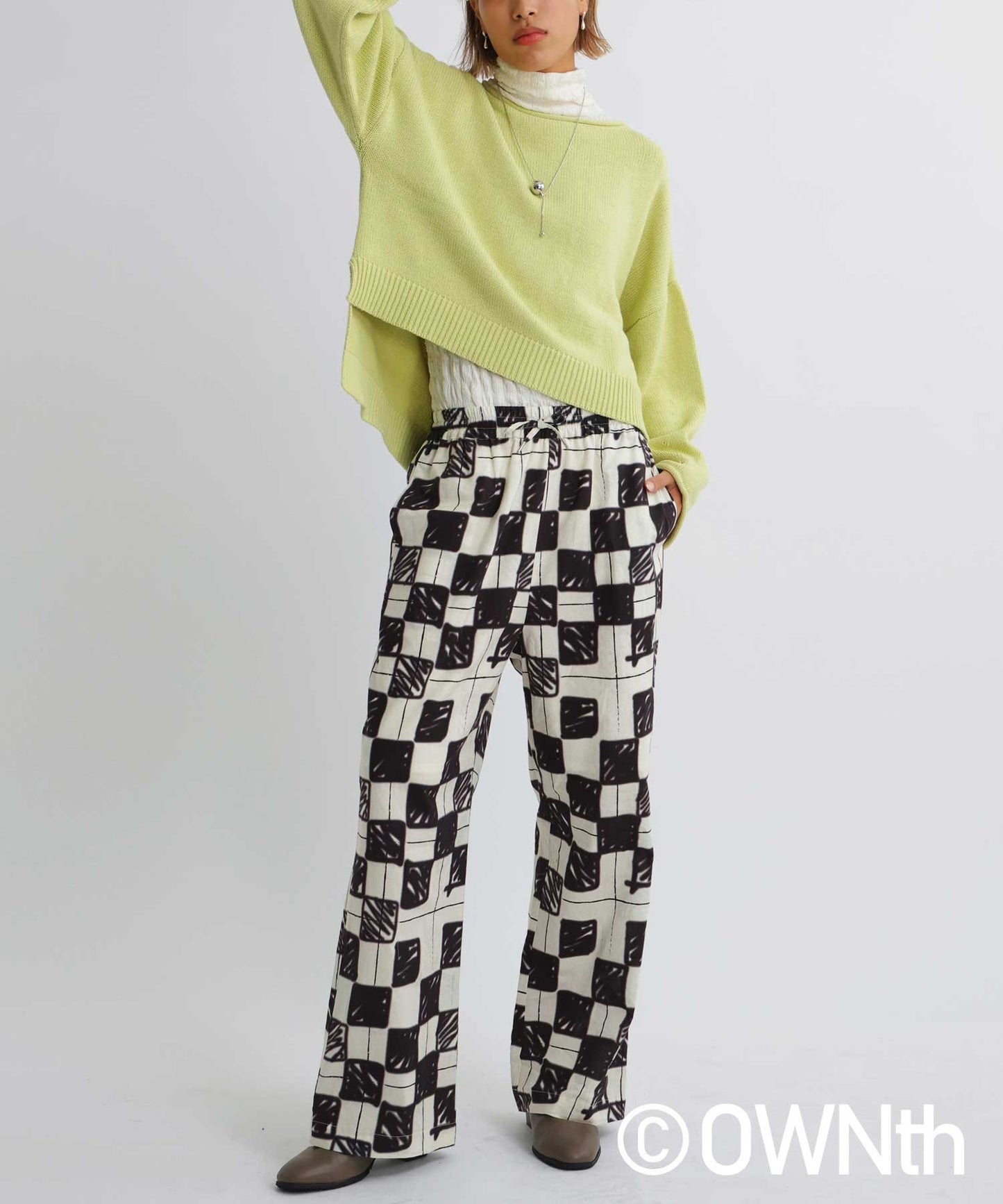 Block Check Pattern Straight Pants Ladies