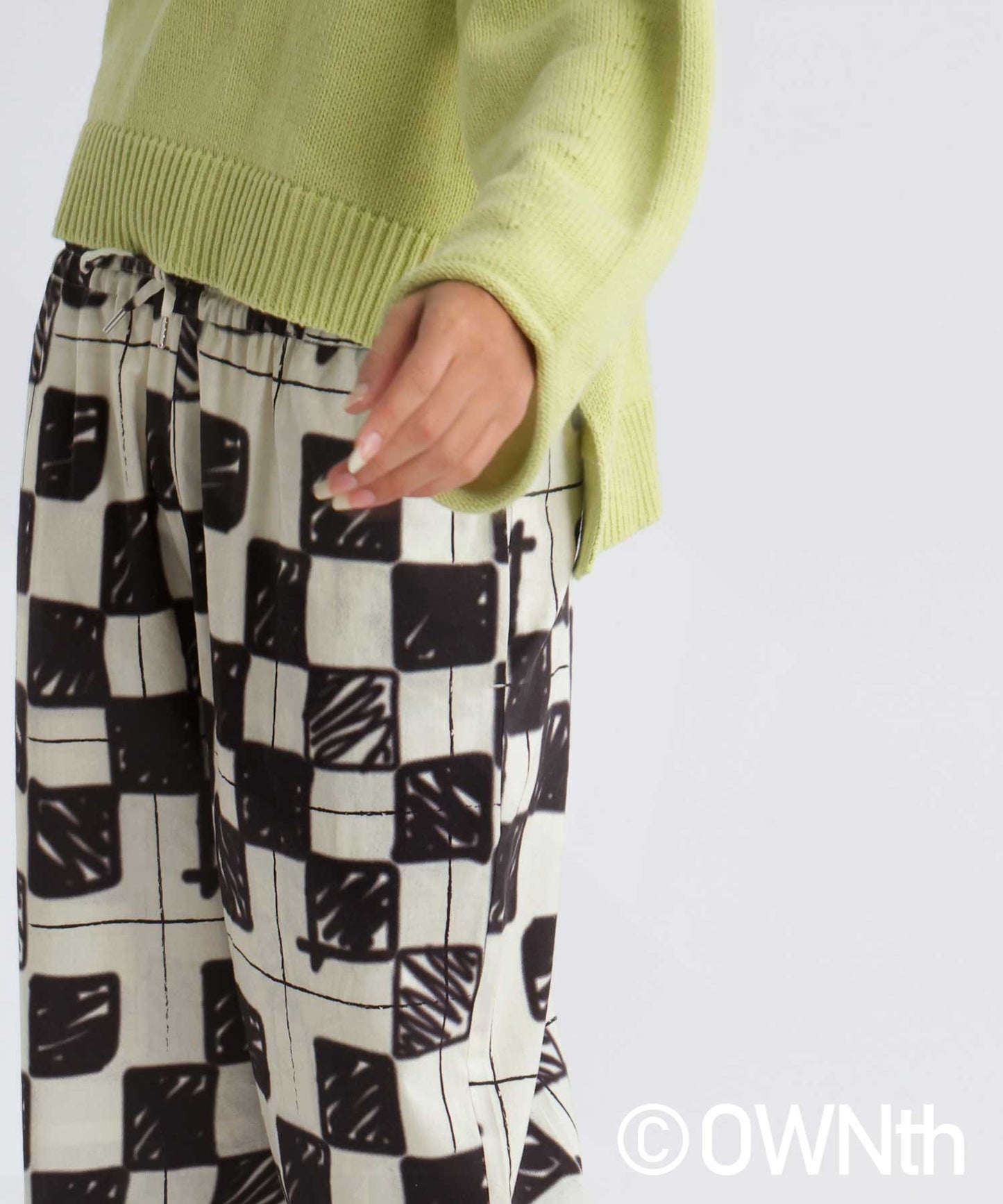 Block Check Pattern Straight Pants Ladies