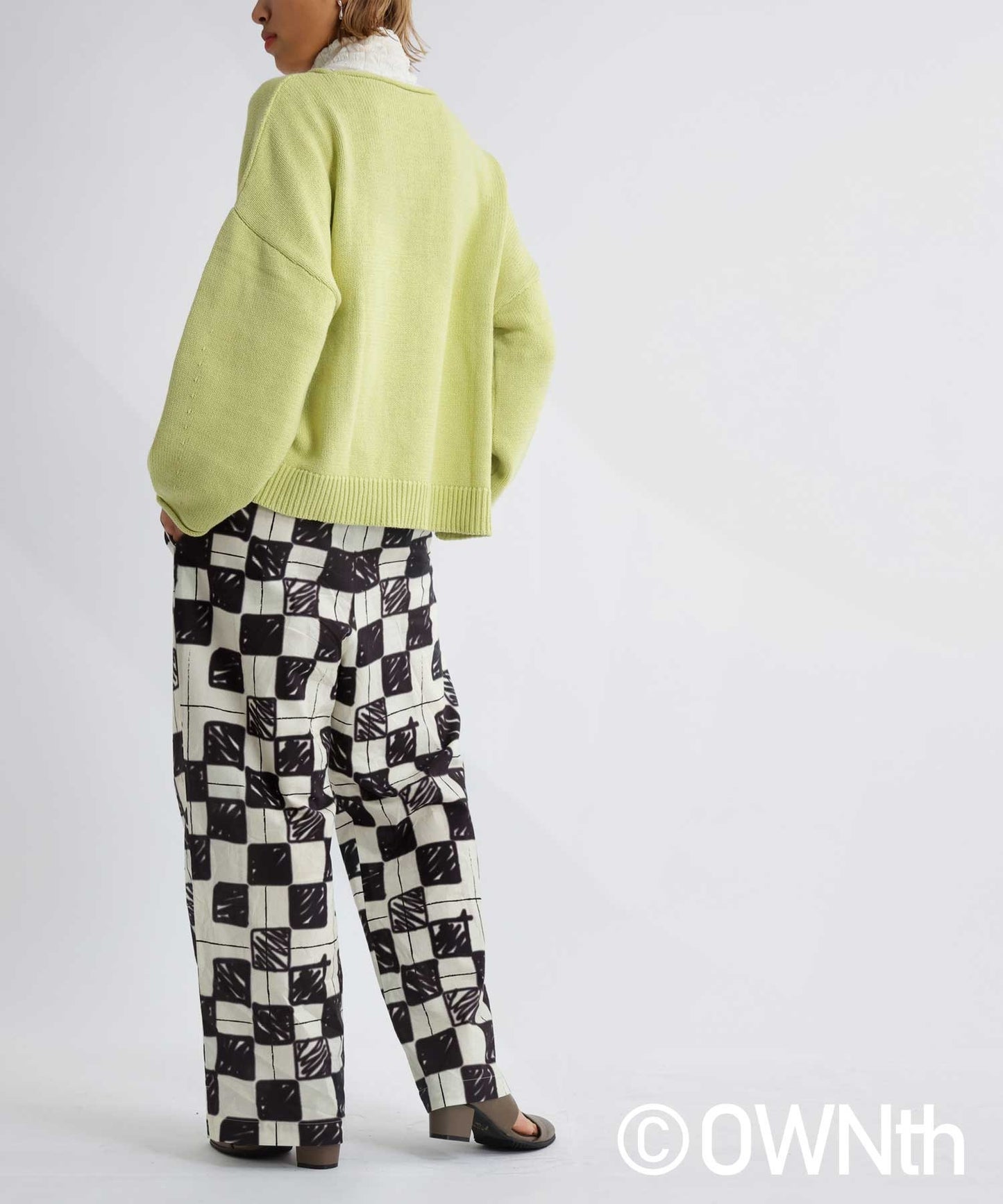 Block Check Pattern Straight Pants Ladies