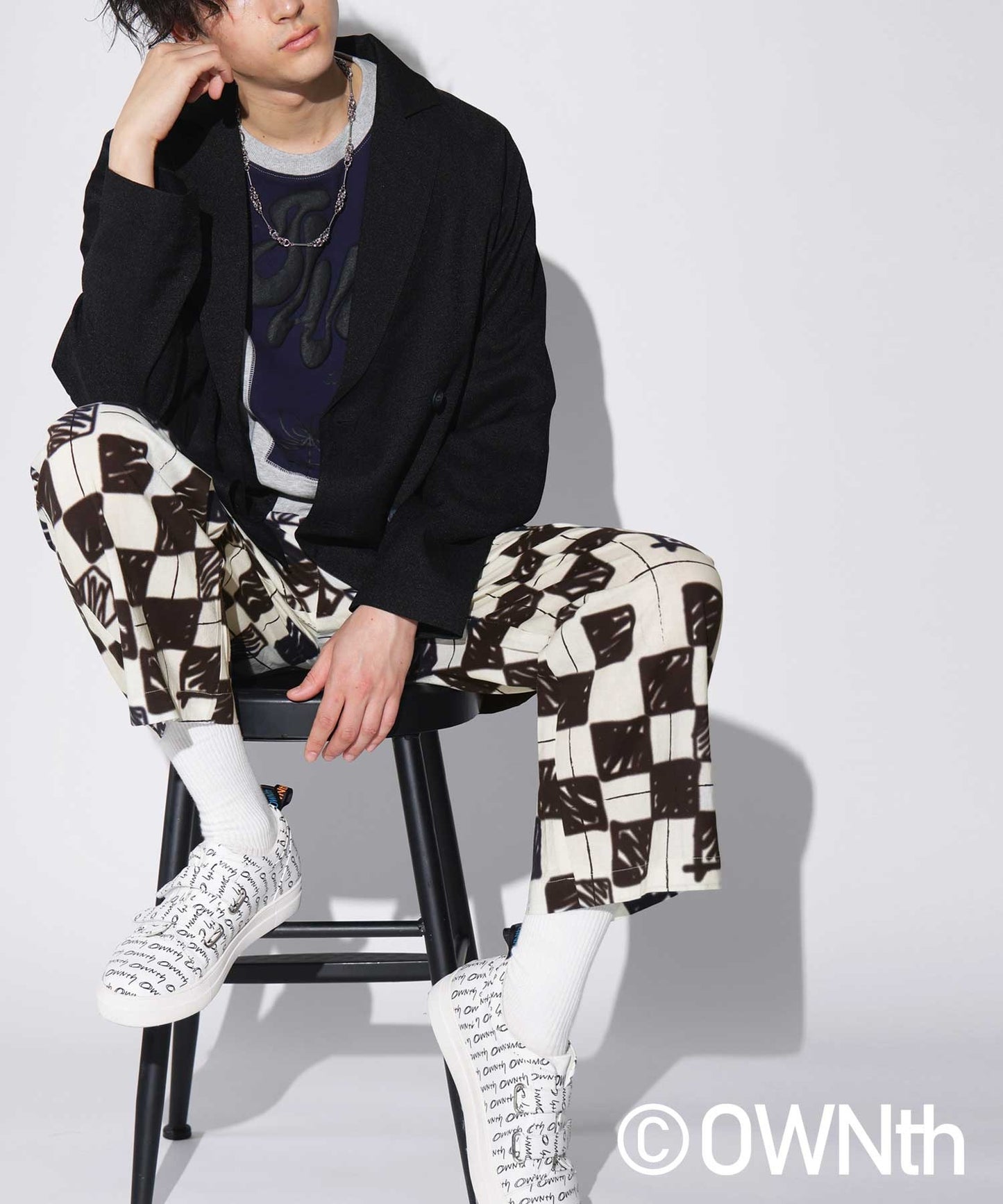 Block Check Pattern Straight Pants Ladies