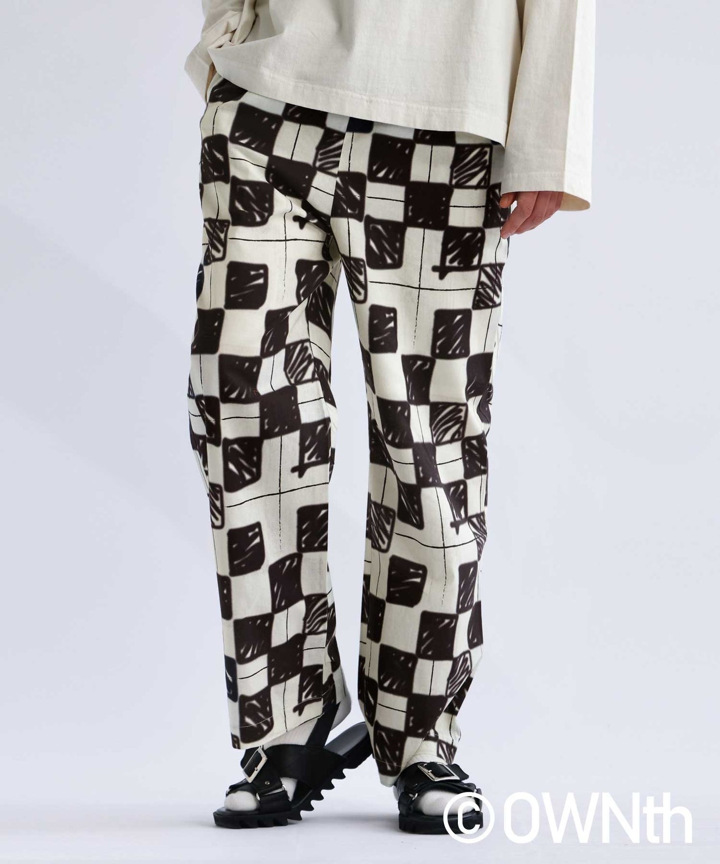 Block Check Pattern Straight Pants Ladies