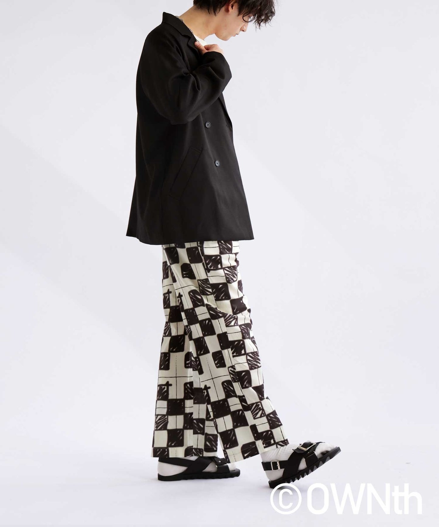 Block Check Pattern Straight Pants Ladies