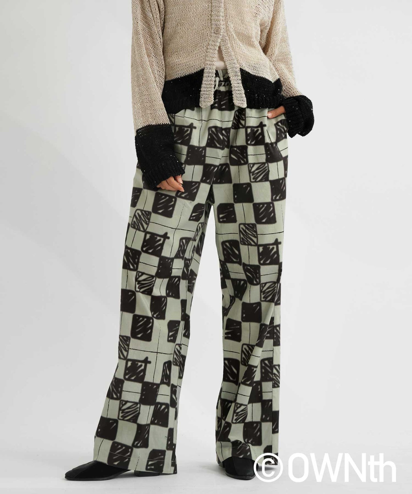 Block Check Pattern Straight Pants Ladies