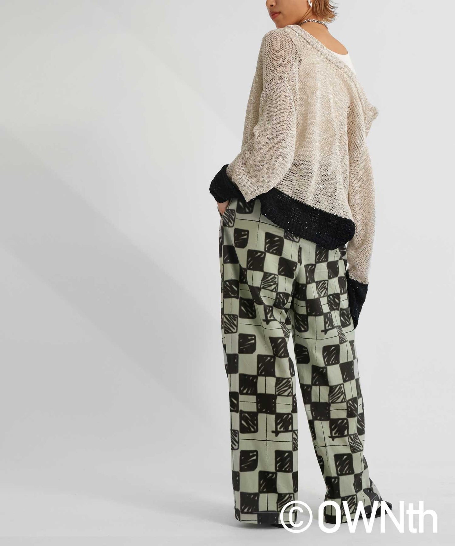 Block Check Pattern Straight Pants Ladies