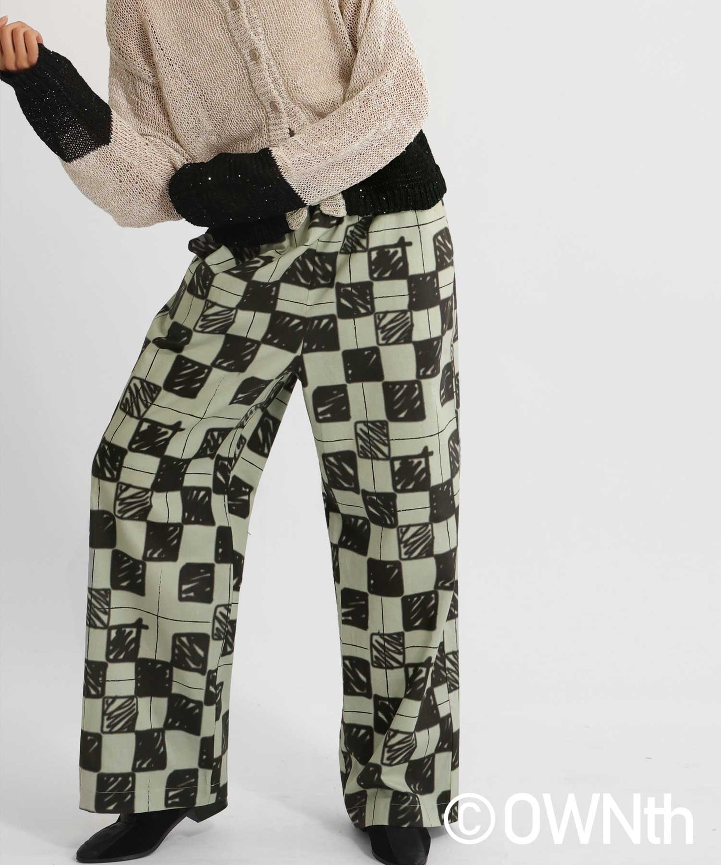 Block Check Pattern Straight Pants Ladies