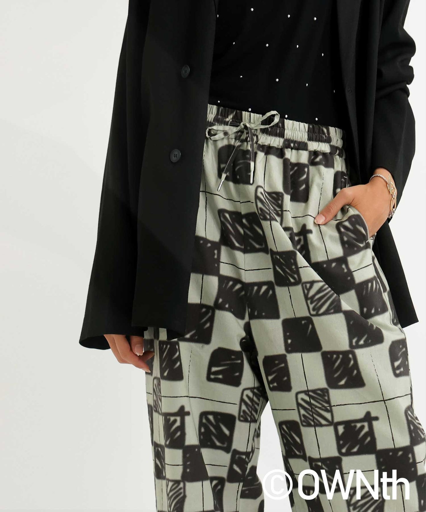 Block Check Pattern Straight Pants Ladies