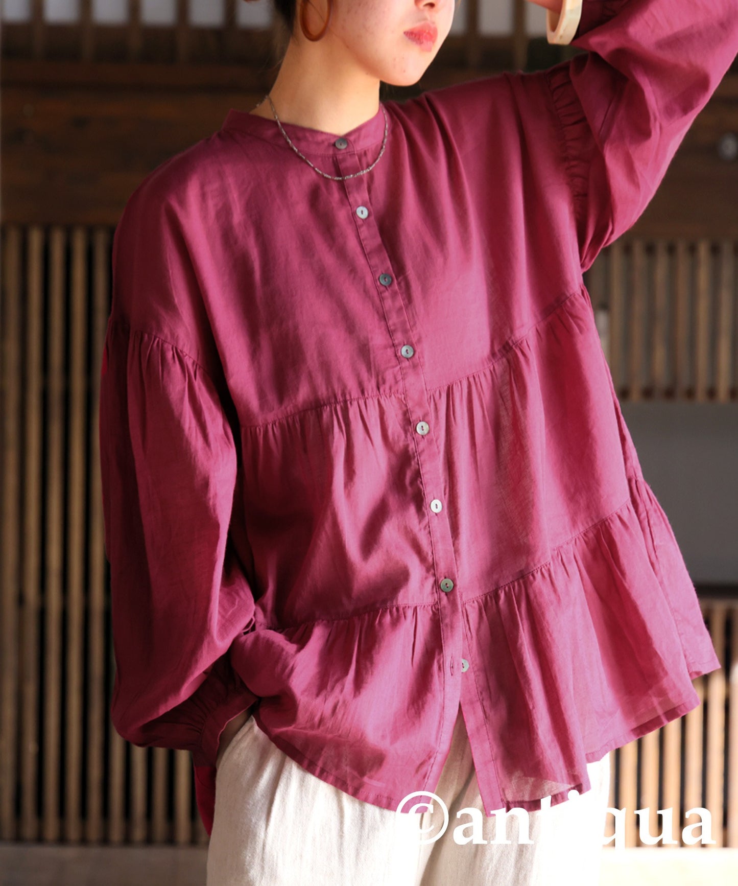 Gathered Cotton Blouse Ladies