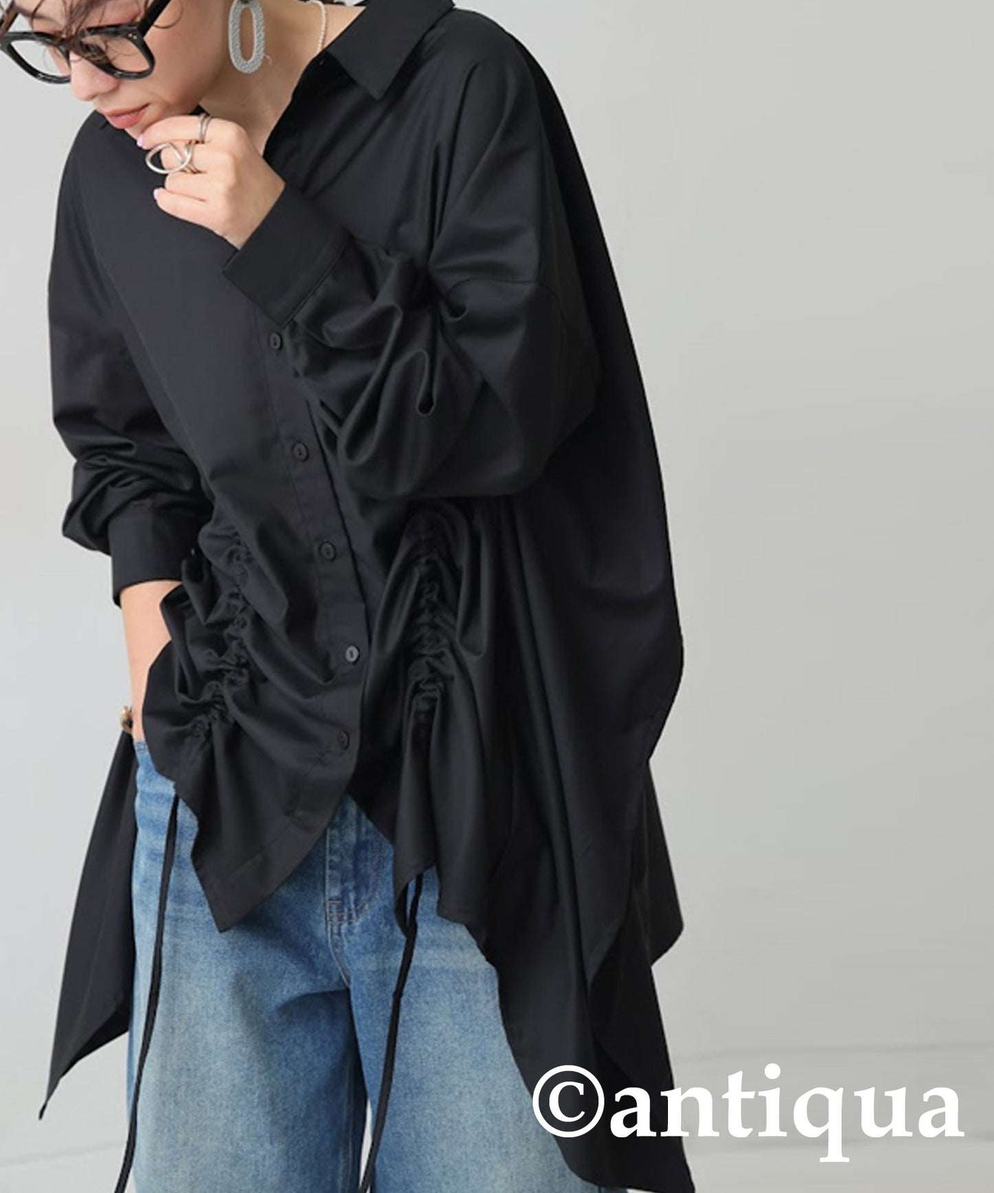 Drawstring Gathered Shirt Ladies