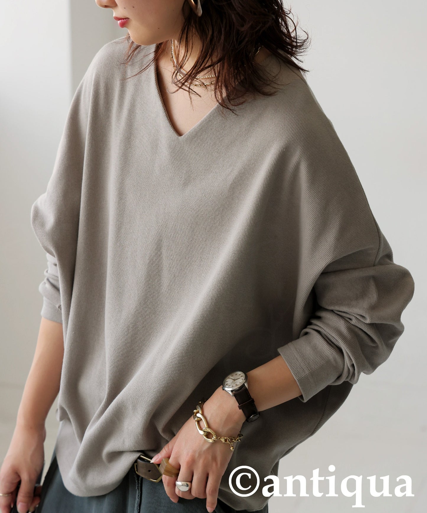 Cocoon Rib Tops Long Sleeve Ladies