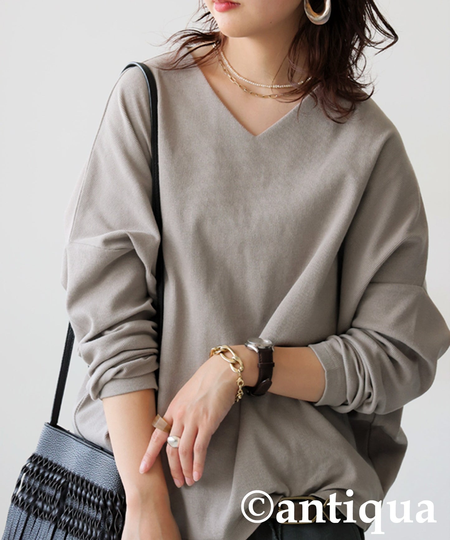 Cocoon Rib Tops Long Sleeve Ladies