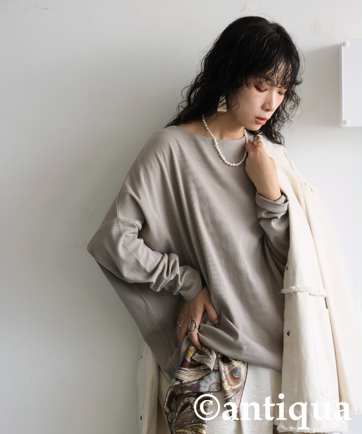 Cocoon Rib Tops Long Sleeve Ladies