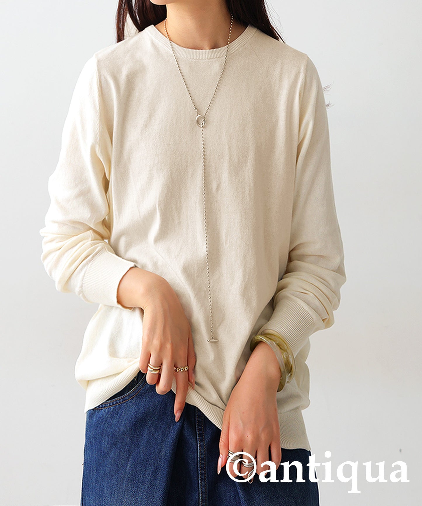 Crew neck plain knitting Ladies Tops Sweater